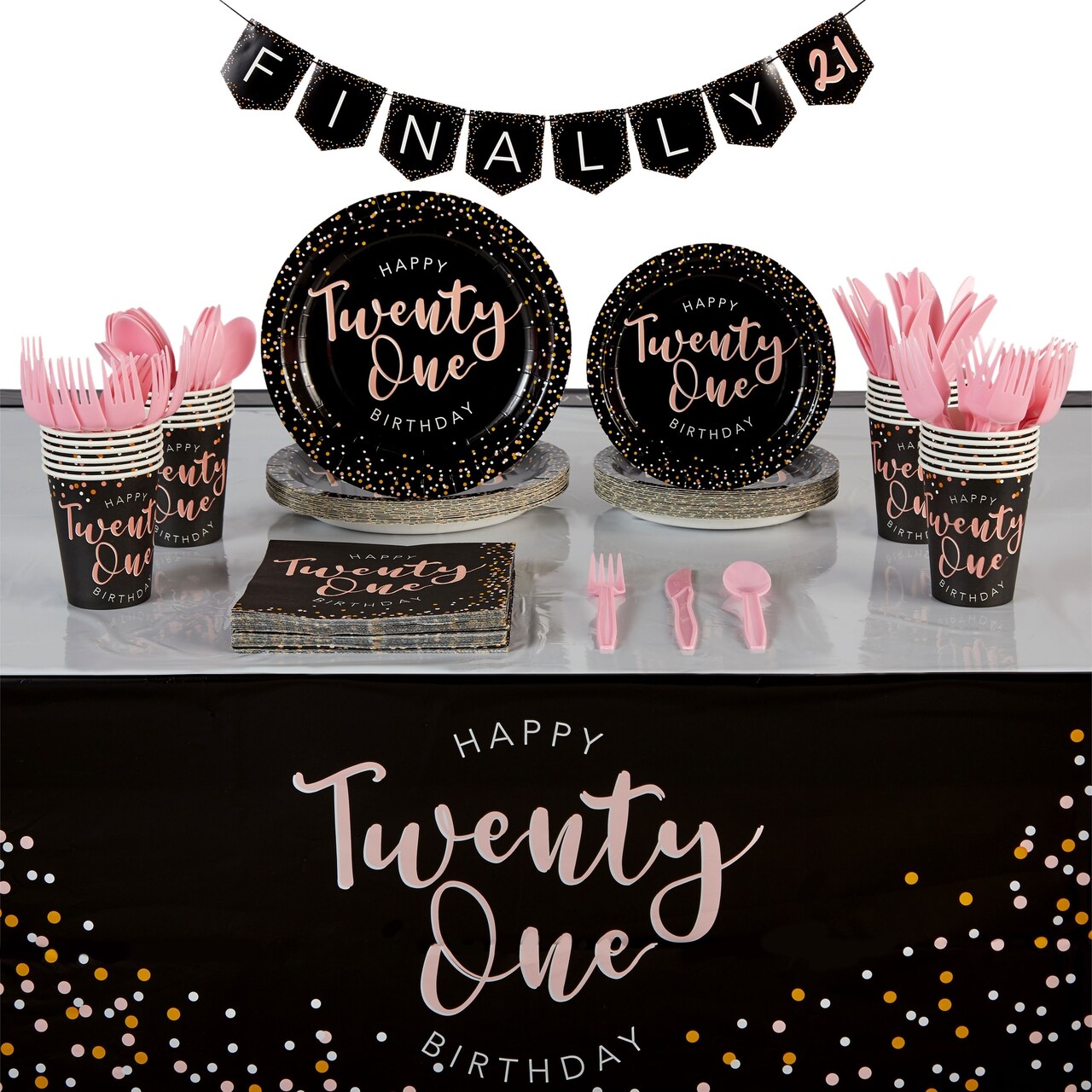 21st Birthday Party Supplies Plates Napkins Tablecloth Cups